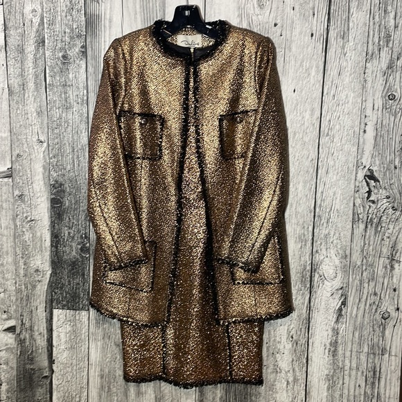 Darling London 2 Piece Jacket & Sheath Dress, Gold & Black - Picture 2 of 14